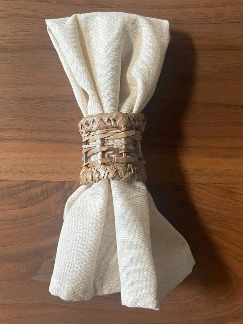 ⭐️$10 - SET: 12 NATURAL FIBER CLOTH NAPKINS + 8 ARTISANAL HANDMADE NAPKIN RINGS